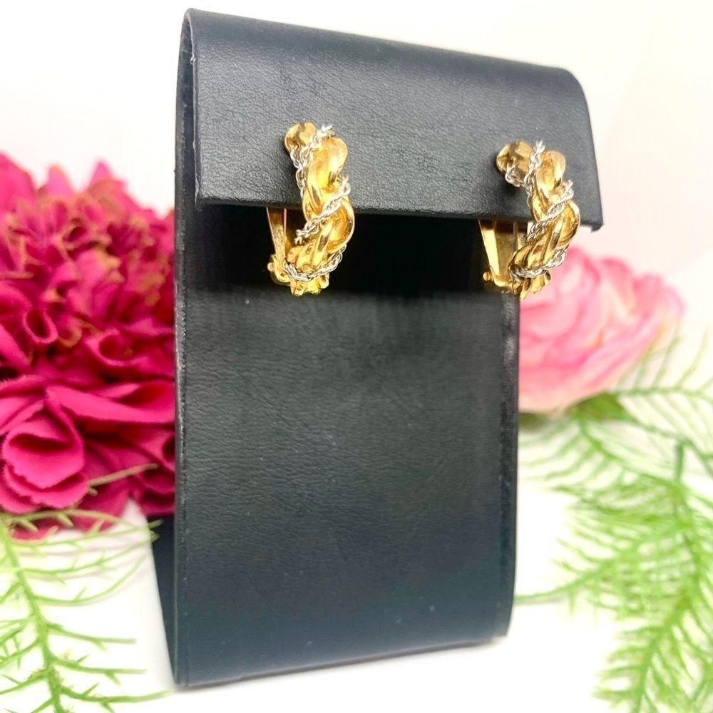 VINTAGE⚜️NAPIER Gold Chain Twist Clip Earrings - Picture 4 of 11